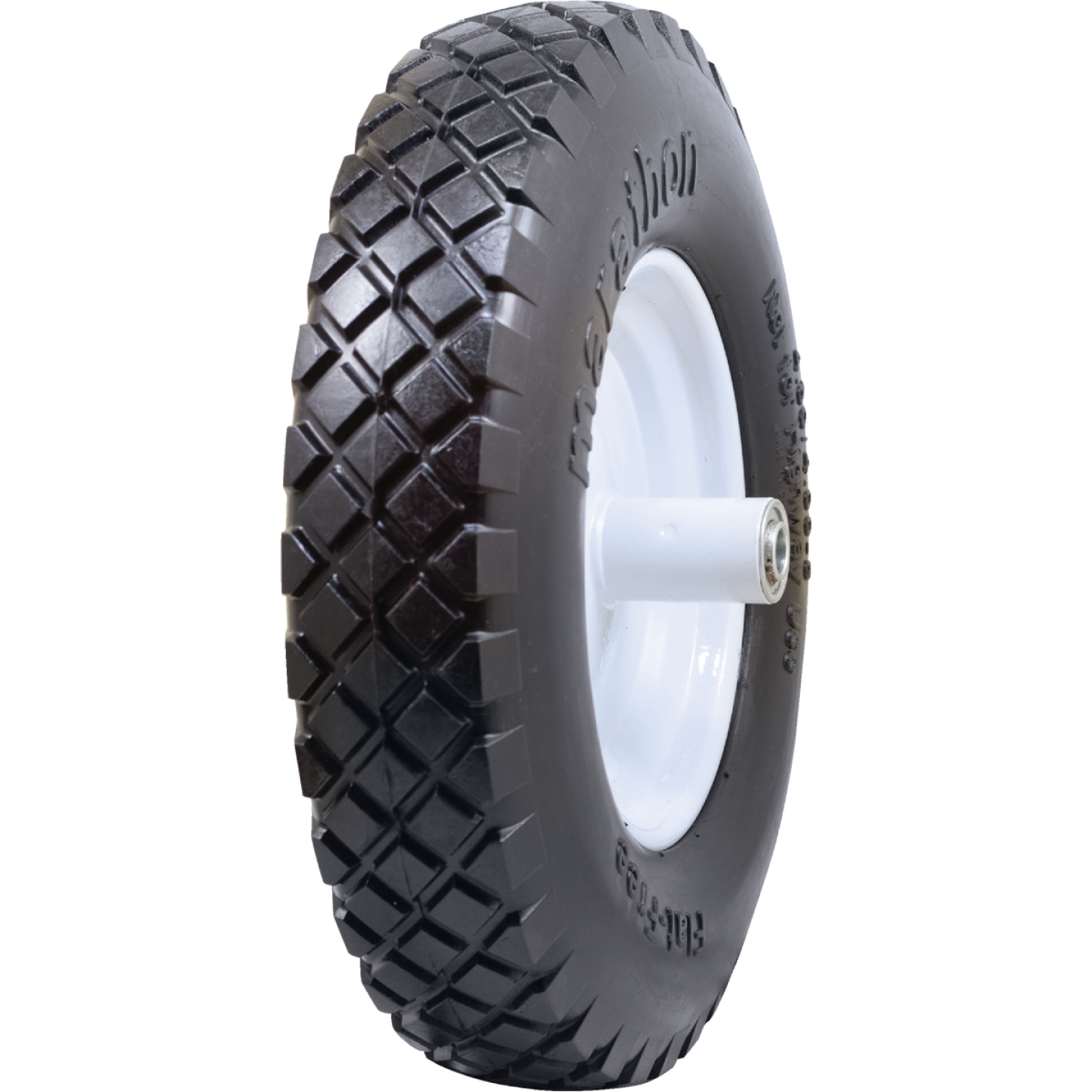 Marathon 16 x 480/400-8 In. Flat Free Wheelbarrow Wheel with Knobby Tread Image 1