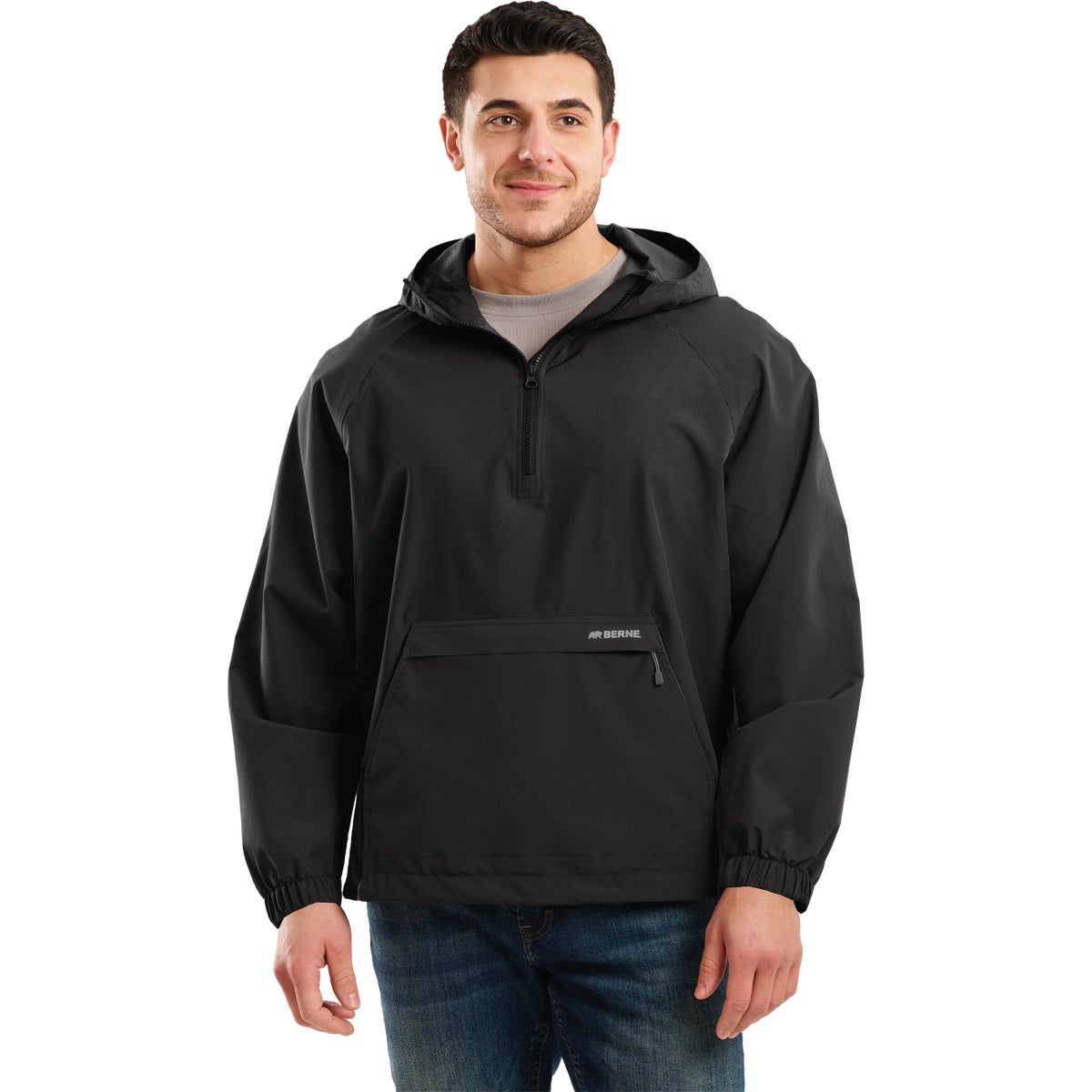 Berne Weather Warrior Men's Large Black Packable Rain Jacket