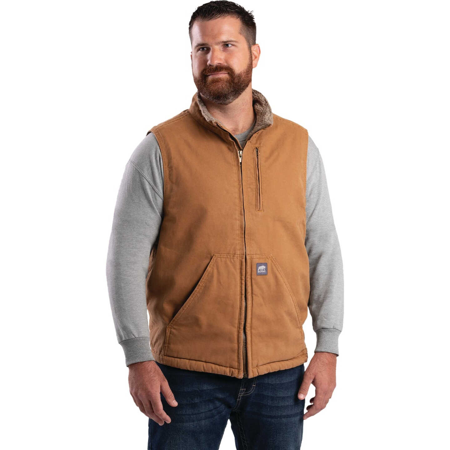 Berne Heartland Men's Medium Brown Sherpa-Lined Washed Duck Vest Image 1