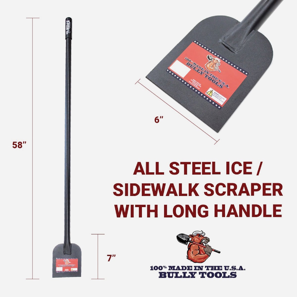 Bully Tools 6 In. W. Steel Long Handle Sidewalk Ice Scraper Image 2