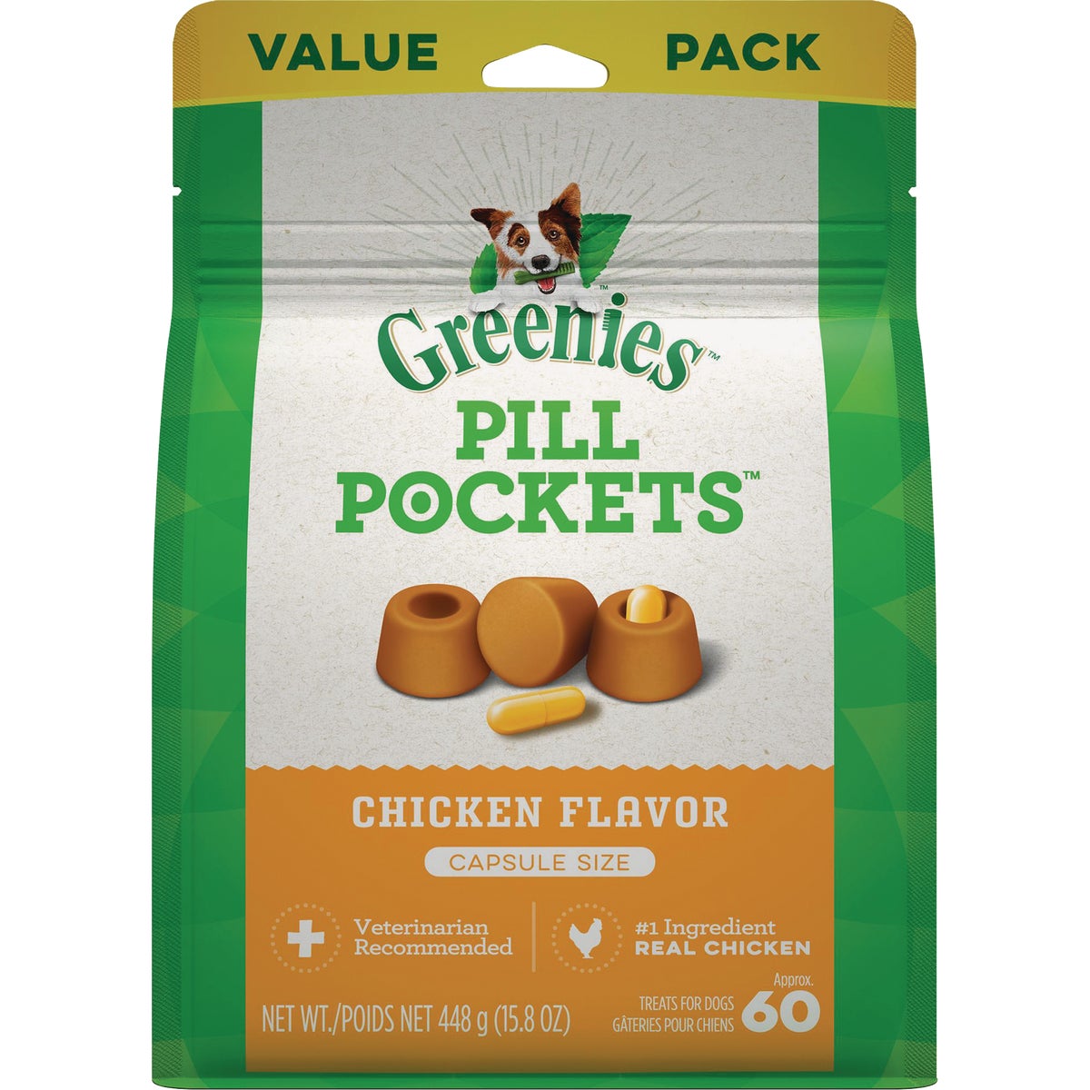 Greenies Capsule Pill Pockets Chicken Flavor Chewy Dog Treat (60-Pack) Image 1