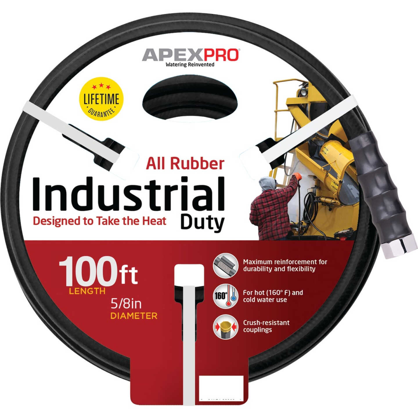 Apex Pro 5/8 In. Dia. x 100 Ft. Black Rubber Hot Water Garden Hose Image 1
