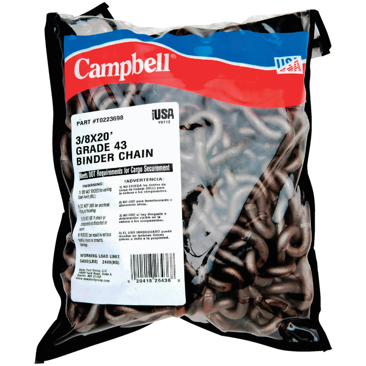 Campbell 3/8 In. 20 Ft. Yellow Chromate Finished Steel Coil Chain Image 1