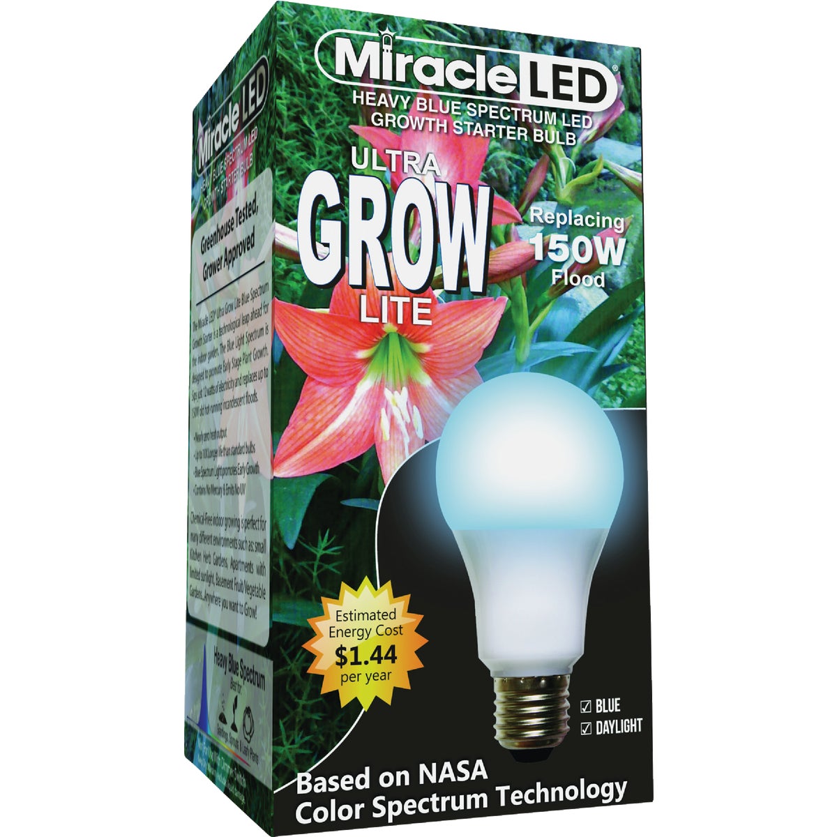 Miracle LED Ultra Grow 150W Equivalent Blue & Daylight Spectrum A19 Medium Base LED Plant Light Bulb