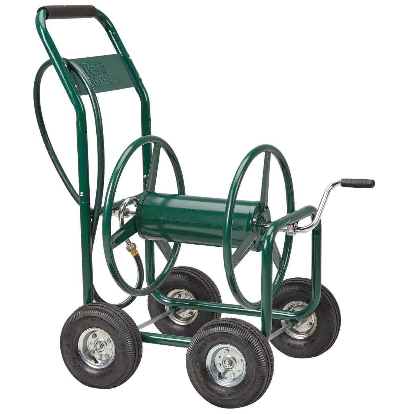 Best Garden 300 Ft. x 5/8 In. Green Metal 4-Wheel Portable Hose Reel Image 1