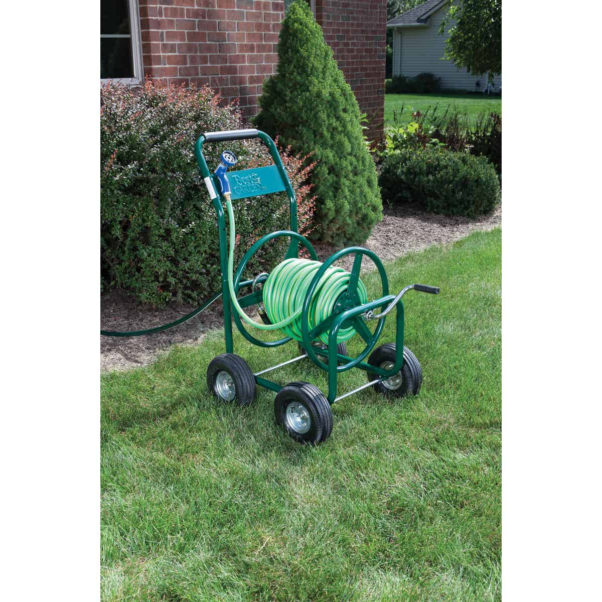 Best Garden 300 Ft. x 5/8 In. Green Metal 4-Wheel Portable Hose Reel Image 3