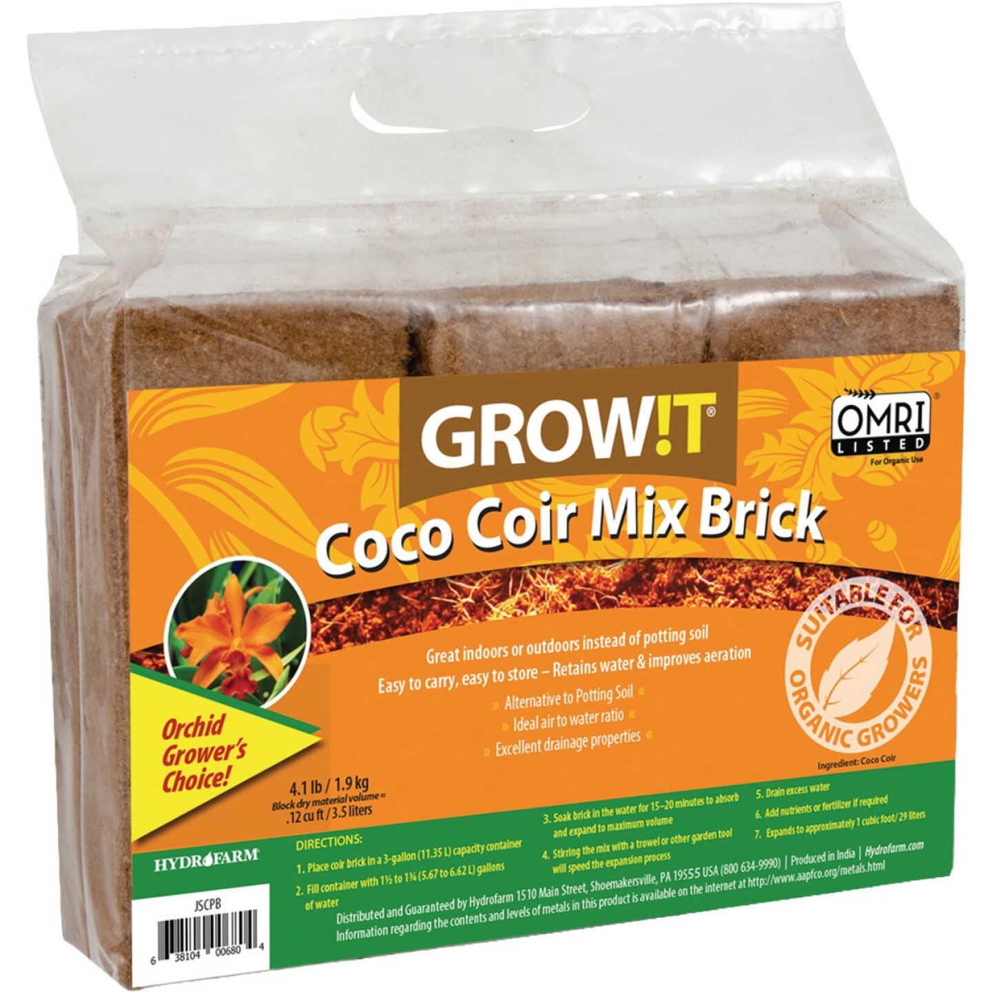 Hydrofarm GROW!T Organic Coco Coir Brick Planting Mix (3-Pack) Image 1
