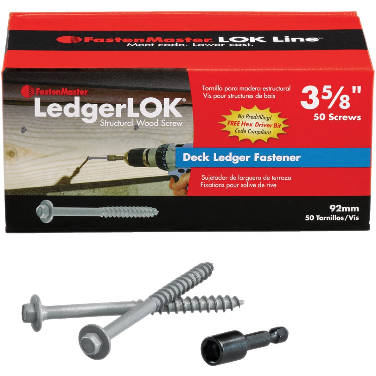 FastenMaster LedgerLok 0.305 In. x 3-5/8 In. Coarse Steel Hex-Head Ledger Board Fasteners (50 Ct. Box) Image 1