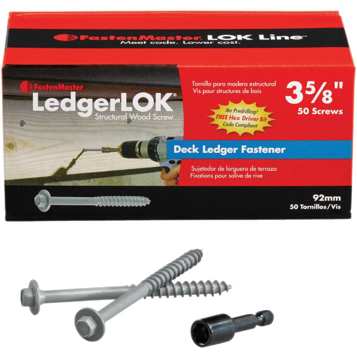 FastenMaster LedgerLok 0.305 In. x 3-5/8 In. Coarse Steel Hex-Head Ledger Board Fasteners (50 Ct. Box) Image 1