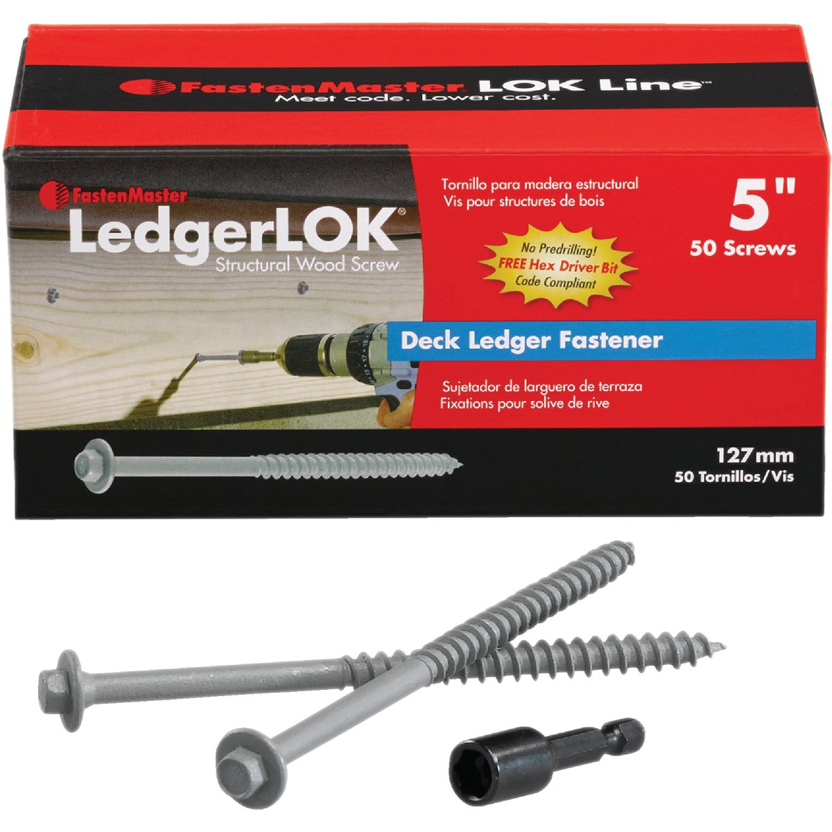 FastenMaster LedgerLok 0.305 In. x 5 In. Coarse Steel Hex-Head Ledger Board Fasteners (50 Ct. Box) Image 1