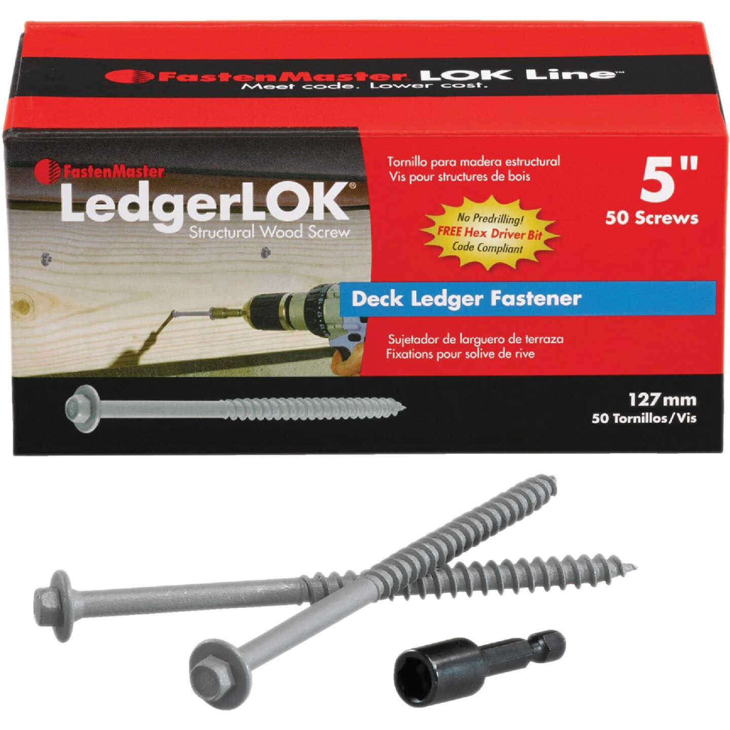 FastenMaster LedgerLok 0.305 In. x 5 In. Coarse Steel Hex-Head Ledger Board Fasteners (50 Ct. Box) Image 1