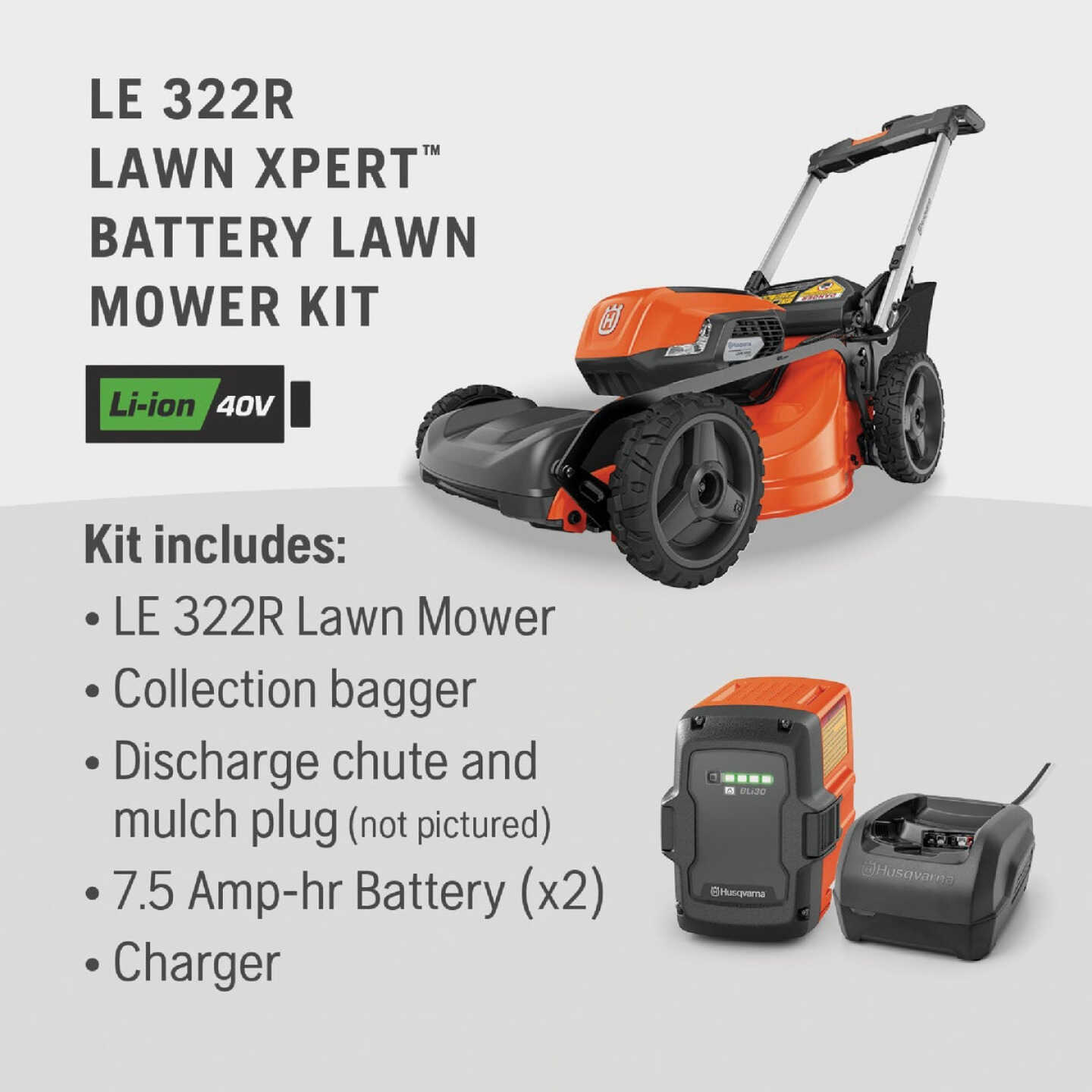 Husqvarna LE-322 Lawn Xpert Battery Mower Kit Image 2