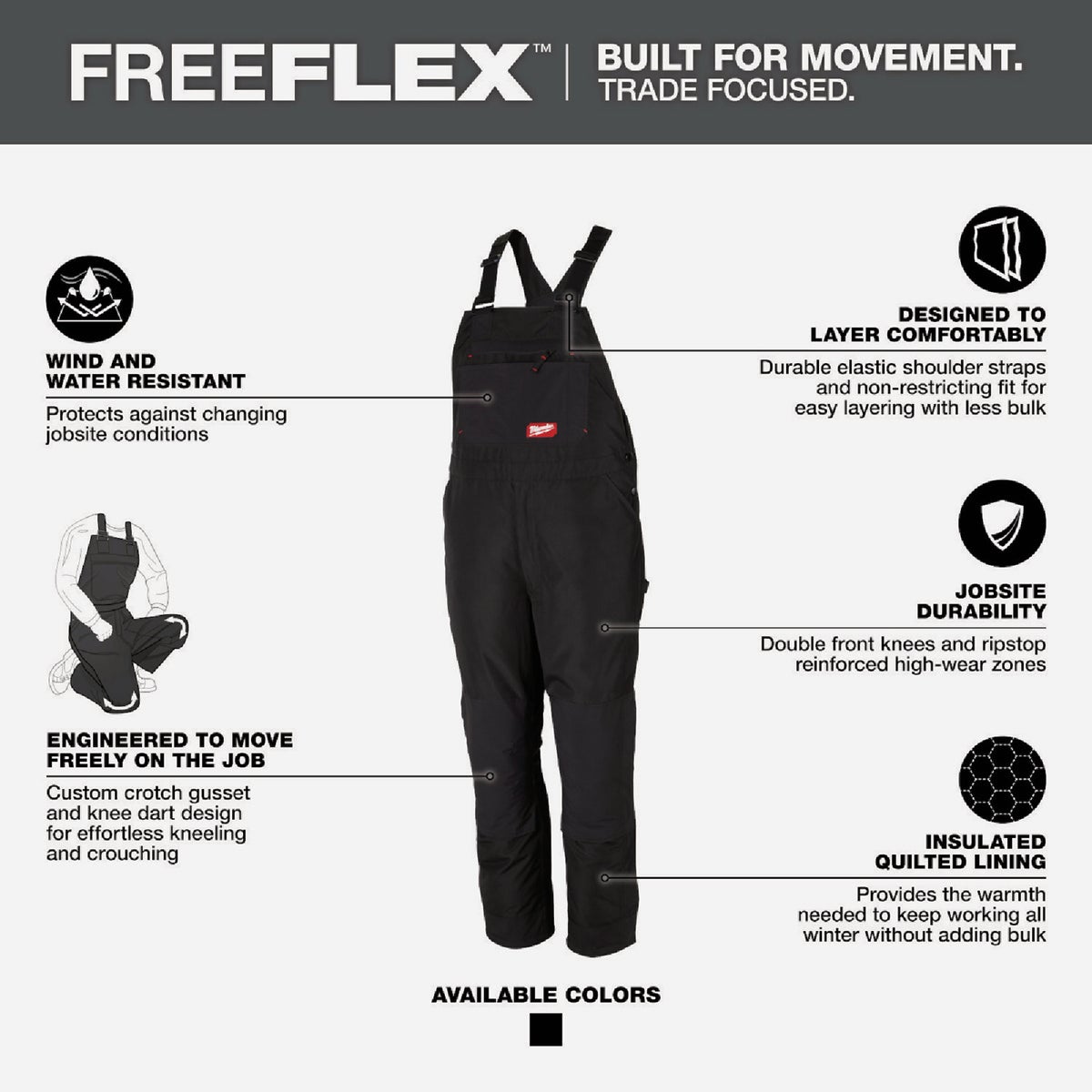 Milwaukee FREEFLEX Men's Large Black Insulated Bib Overalls Image 6