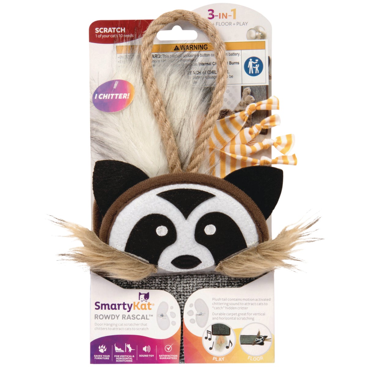 SmartyKat Rowdy Rascal Cat Scratcher & Plush Sound Cat Toy