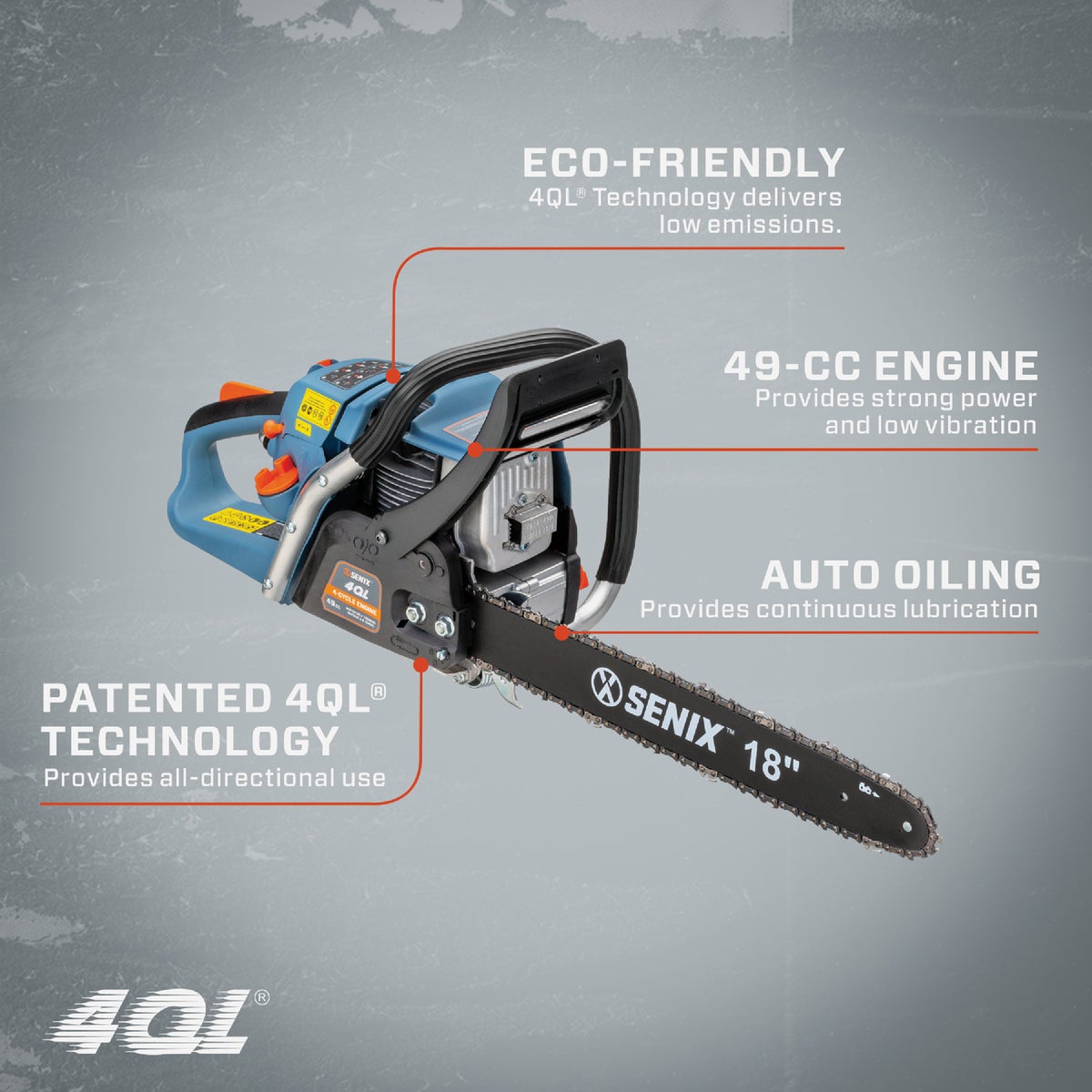 Senix 4QL 18 In. 49cc Gas Powered Chainsaw Image 2