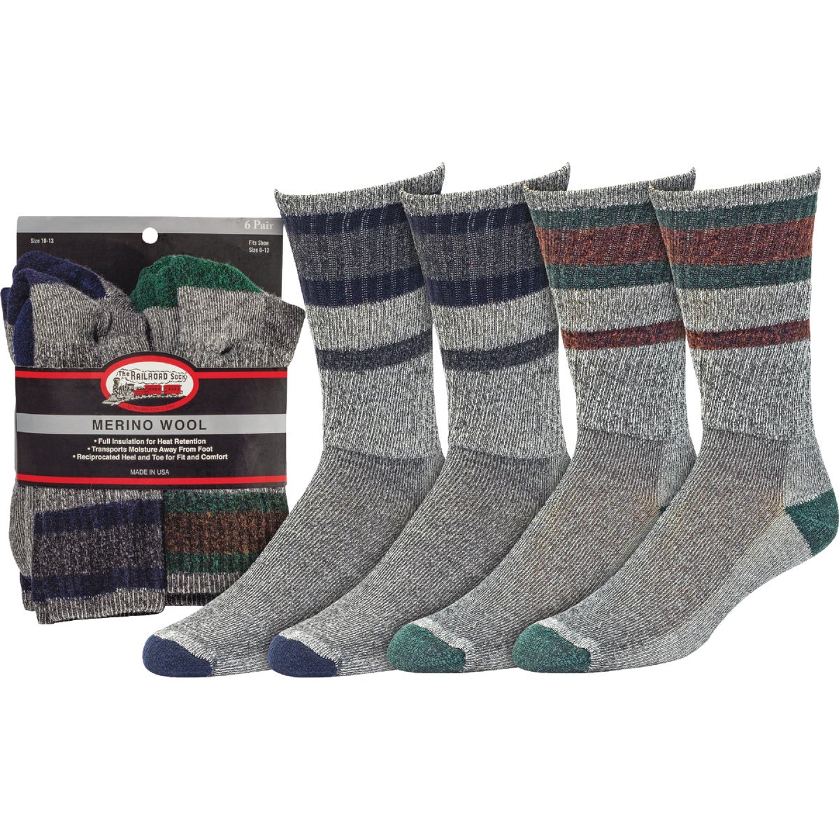 Railroad Sock Men's Merino Wool Boot Crew Sock (6-Pack) Image 2