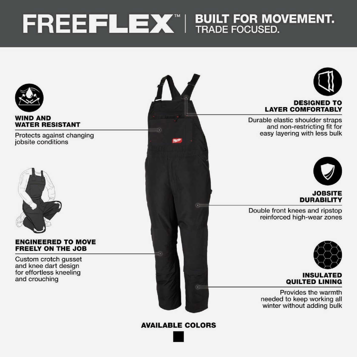 Milwaukee FREEFLEX Men's Medium Black Insulated Bib Overalls Image 3