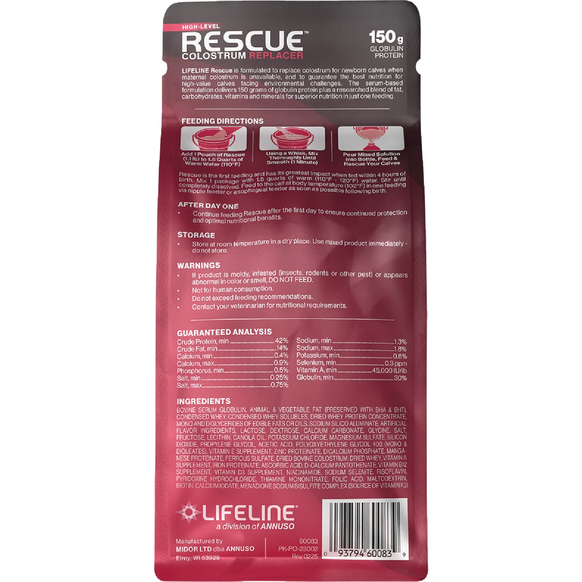 LifeLine Rescue 1 Lb. 150G Globulin Protein High Level Colostrum Replacer for Calves Image 2