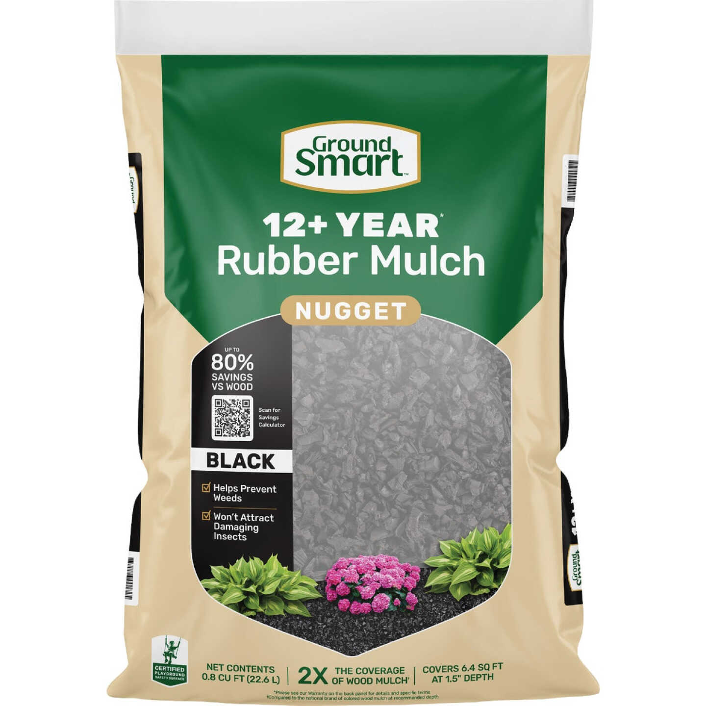 GroundSmart 0.8 Cu. Ft. Black Recycled Nugget Rubber Mulch Image 1