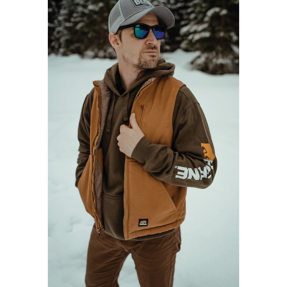 Berne Heartland Men's 2XL Brown Sherpa-Lined Washed Duck Vest Image 2