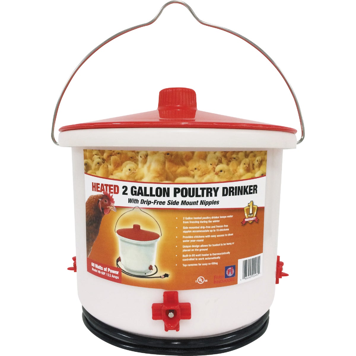 Farm Innovators 2 Gal. Plastic Heated Poultry Drinker