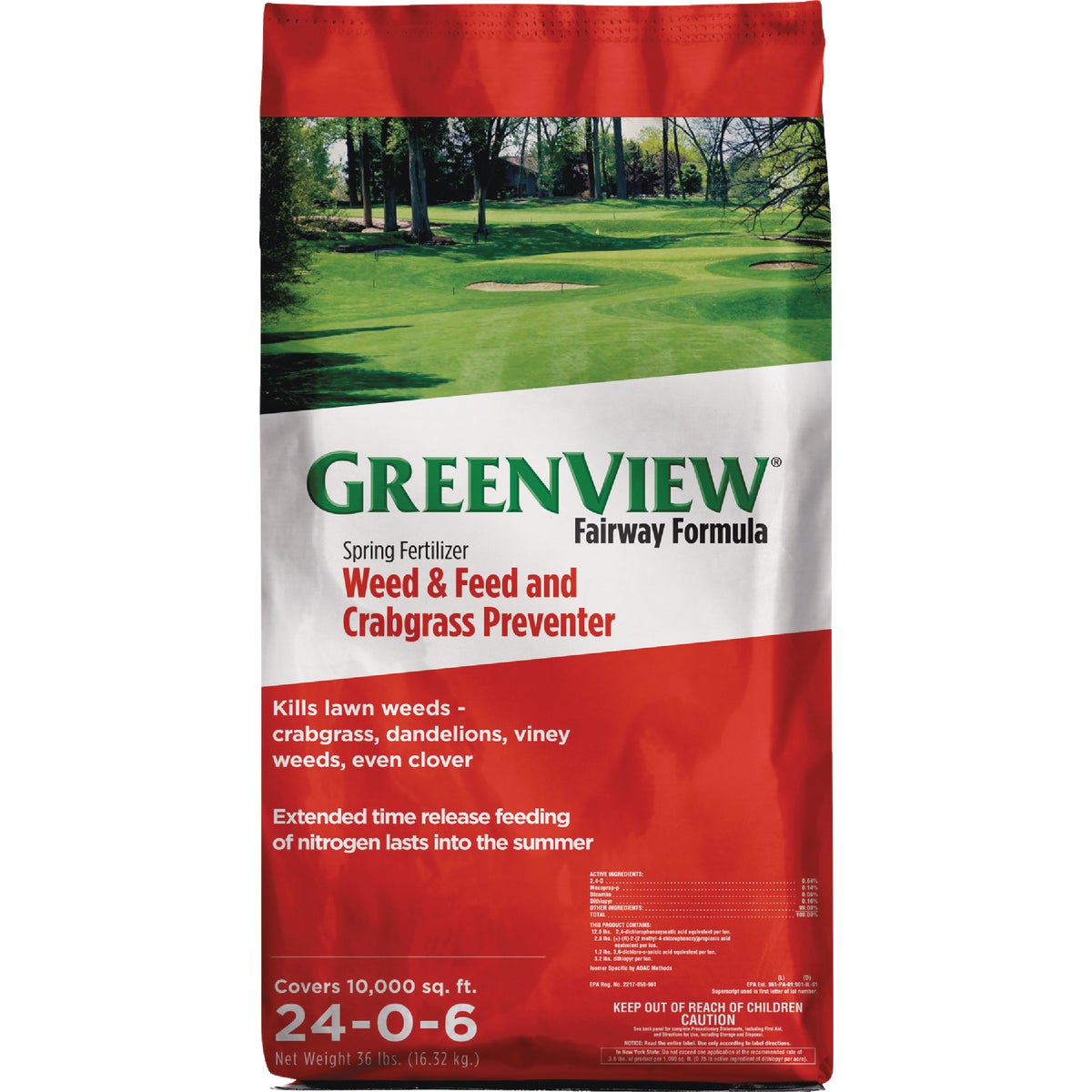 GreenView Fairway 36 Lb. 10,000 Sq. Ft. 24-0-6 Spring Fertilizer Weed & Feed and Crabgrass Preventer