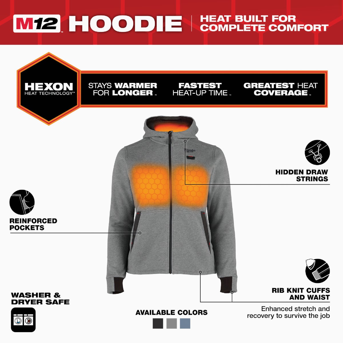 Milwaukee M12 Women's Large Gray Full-Zip Heated Hoodie Kit Image 4