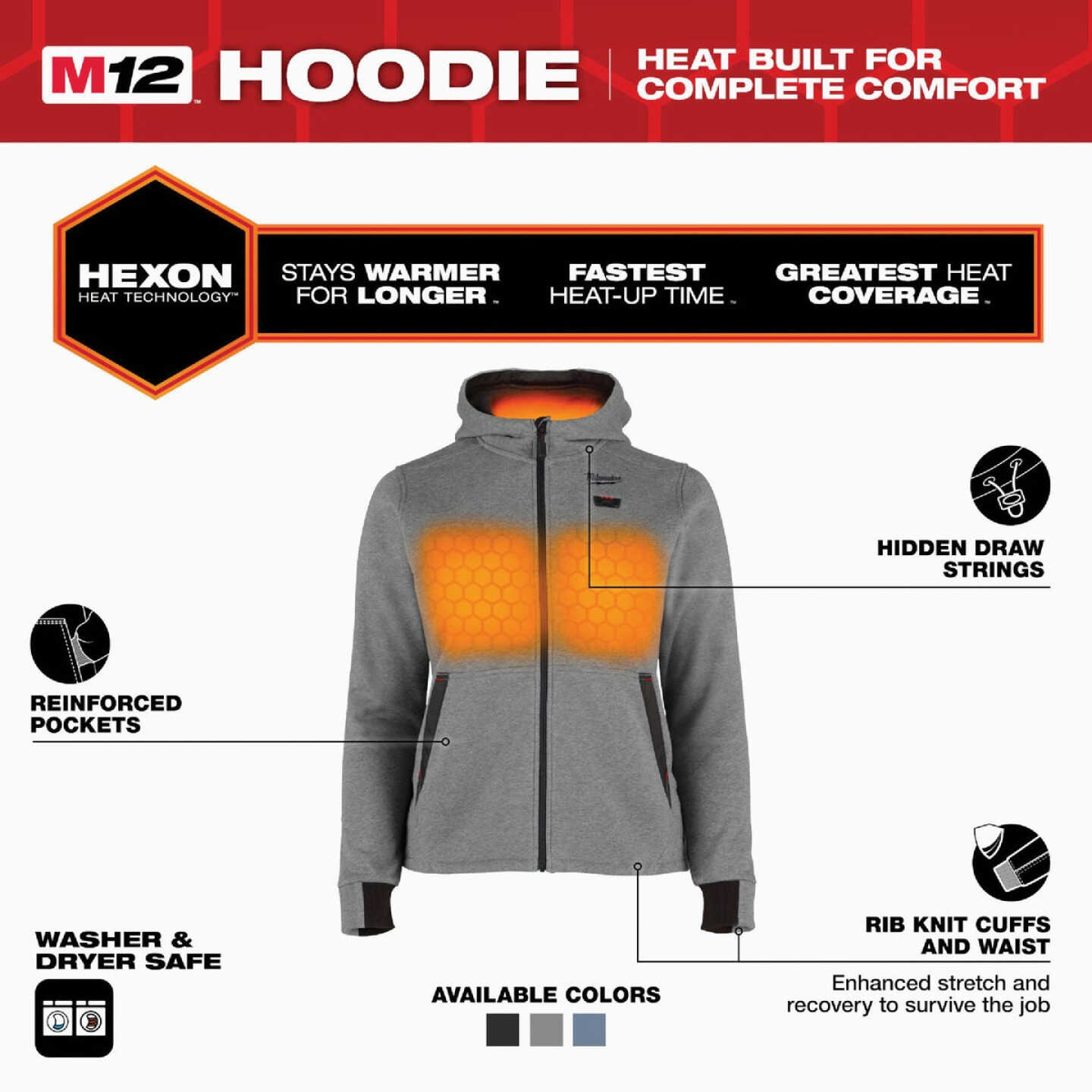 Milwaukee M12 Women's Large Gray Full-Zip Heated Hoodie Kit Image 4