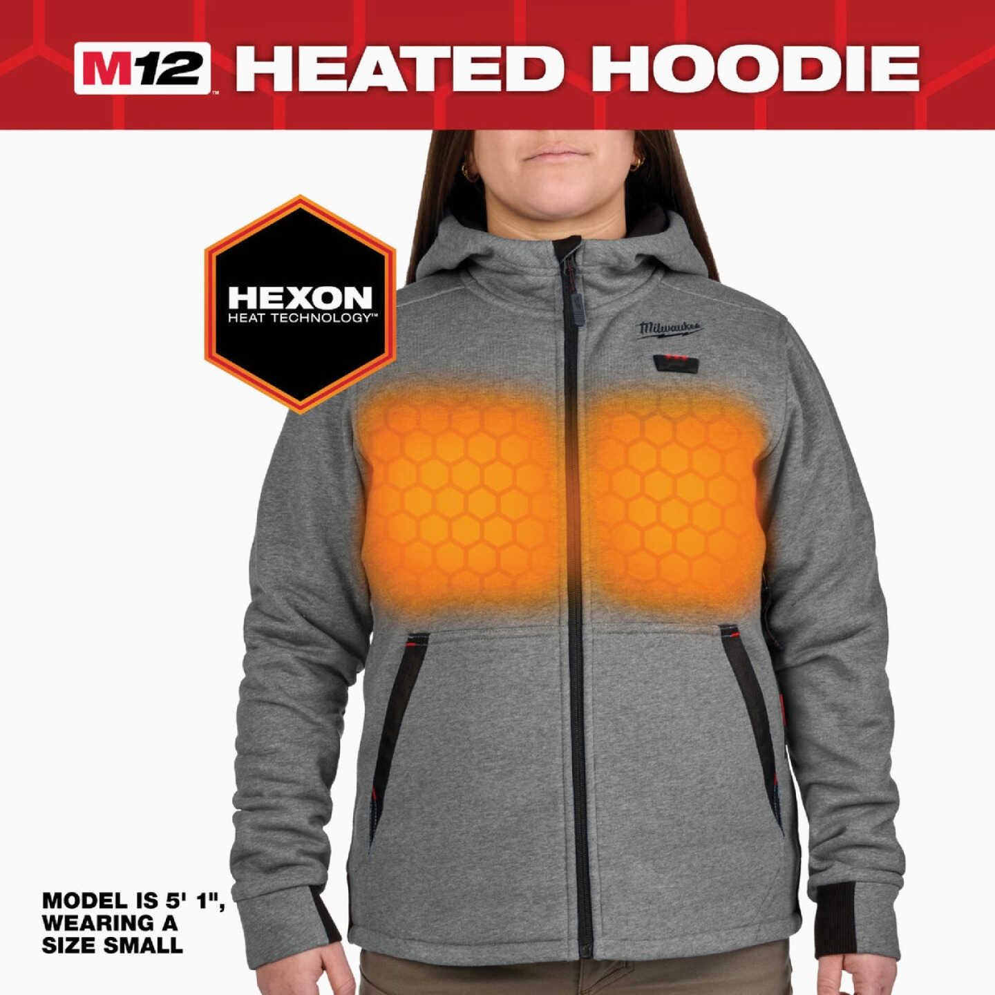 Milwaukee M12 Women's Large Gray Full-Zip Heated Hoodie Kit Image 3