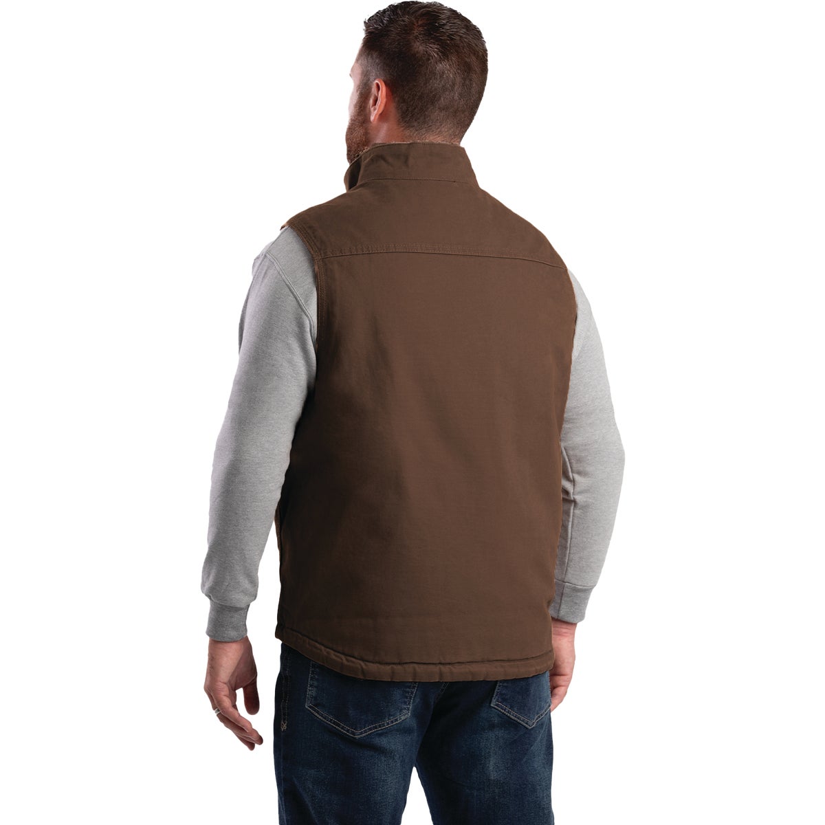 Berne Heartland Men's Medium Bark Sherpa-Lined Washed Duck Vest Image 6