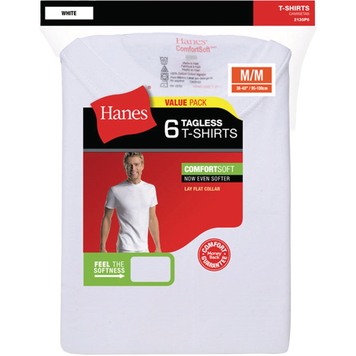Hanes XL White Cotton Crew T-Shirt (6-Pack) Image 1