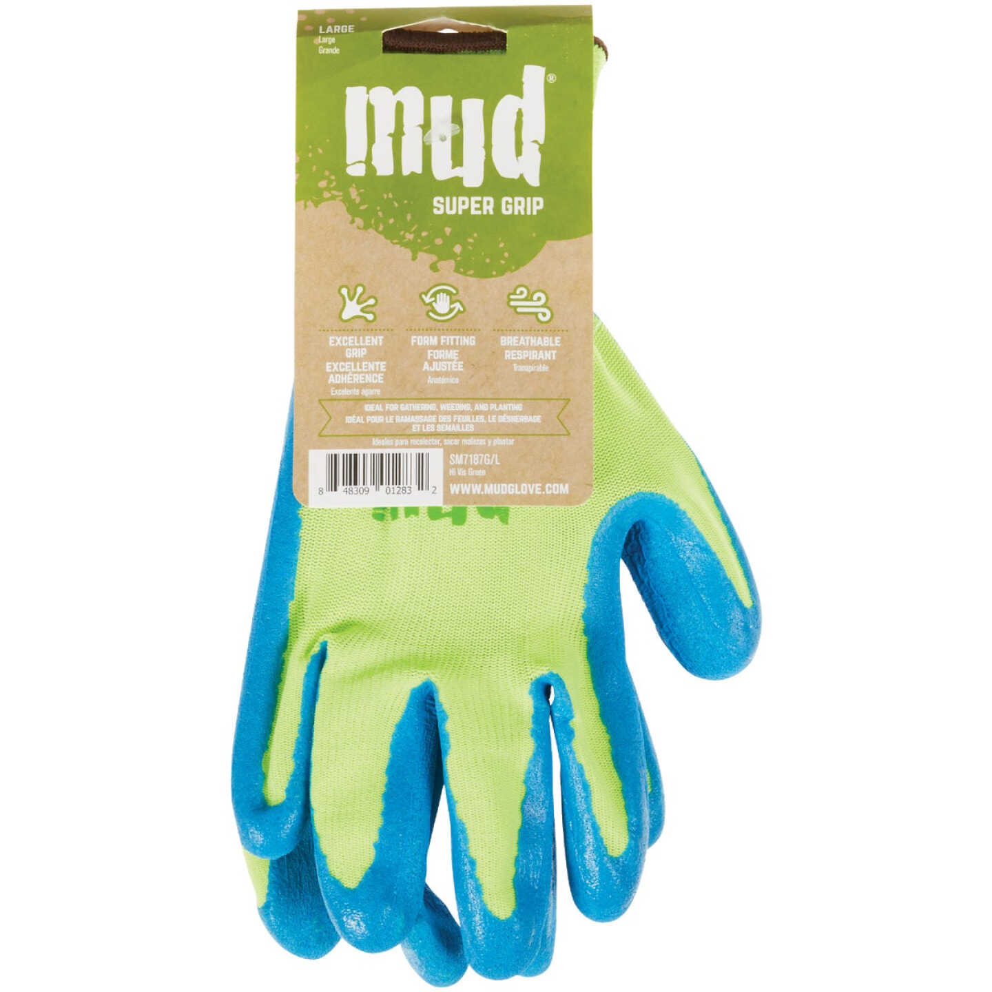 Mud Super Grip Women's Large Latex Coated Lime Green Garden Glove Image 2