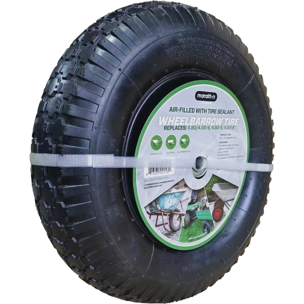 Marathon 4.80/4.00 - 8 In. Wheelbarrow Tire with Air Filled Tire Sealant Image 3