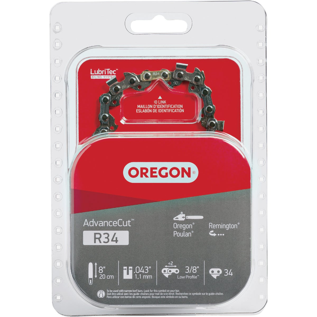 Oregon AdvanceCut R34 Polesaw Chain for 8 in. Bar - 34 Drive Links - Fits Poulan, Remington, Craftsman, Black + Decker, Ryobi, Dewalt and more Image 1
