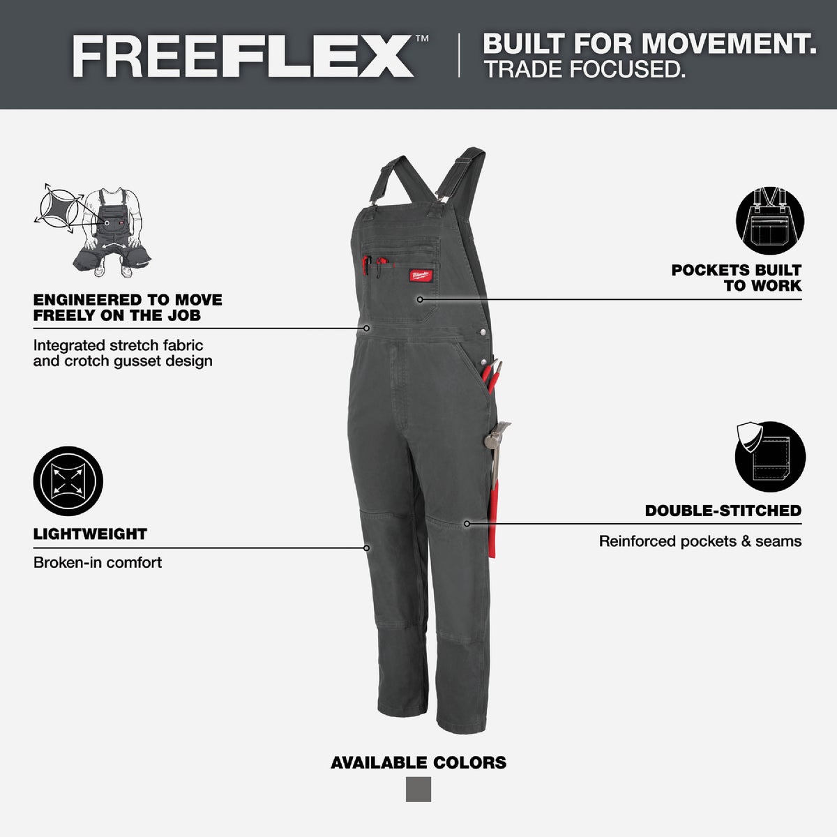 Milwaukee FREEFLEX Men's 32x30 Gray Unlined Bib Overalls Image 3