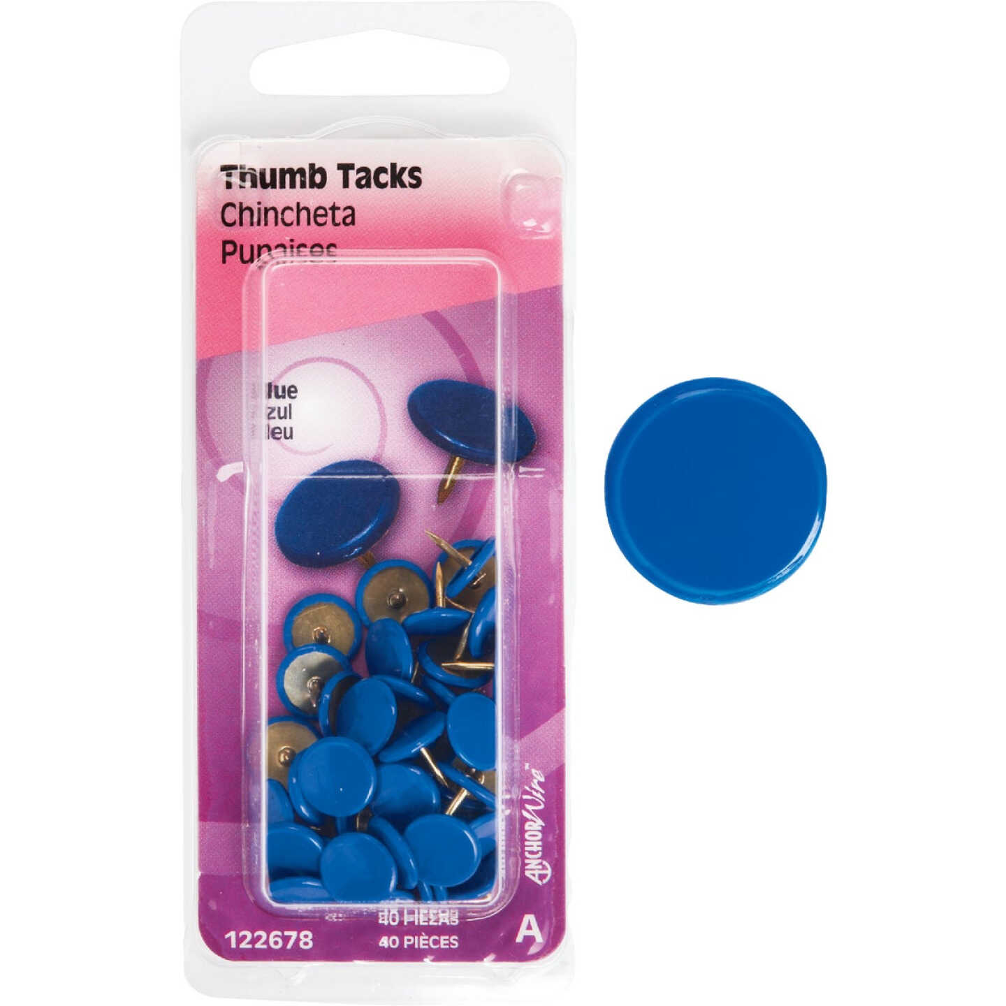 Hillman Anchor Wire Blue 23/64 In. x 15/64 In. Thumb Tack (40 Ct.) Image 1