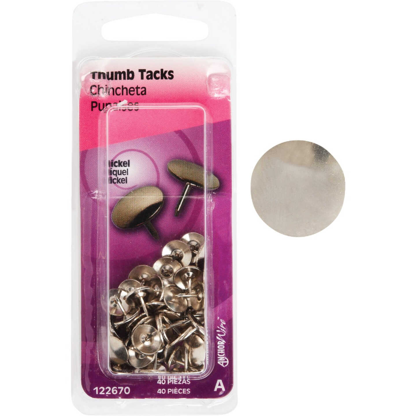 Hillman Anchor Wire Nickel 23/64 In. x 15/64 In. Thumb Tack (40 Ct.) Image 1