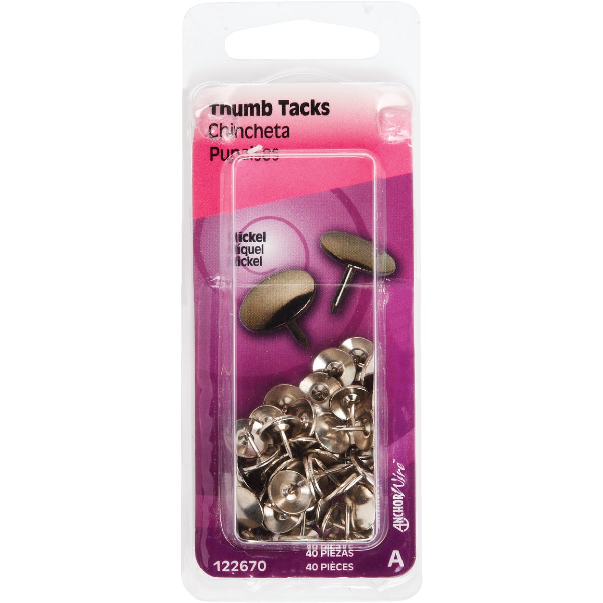 Hillman Anchor Wire Nickel 23/64 In. x 15/64 In. Thumb Tack (40 Ct.) Image 2
