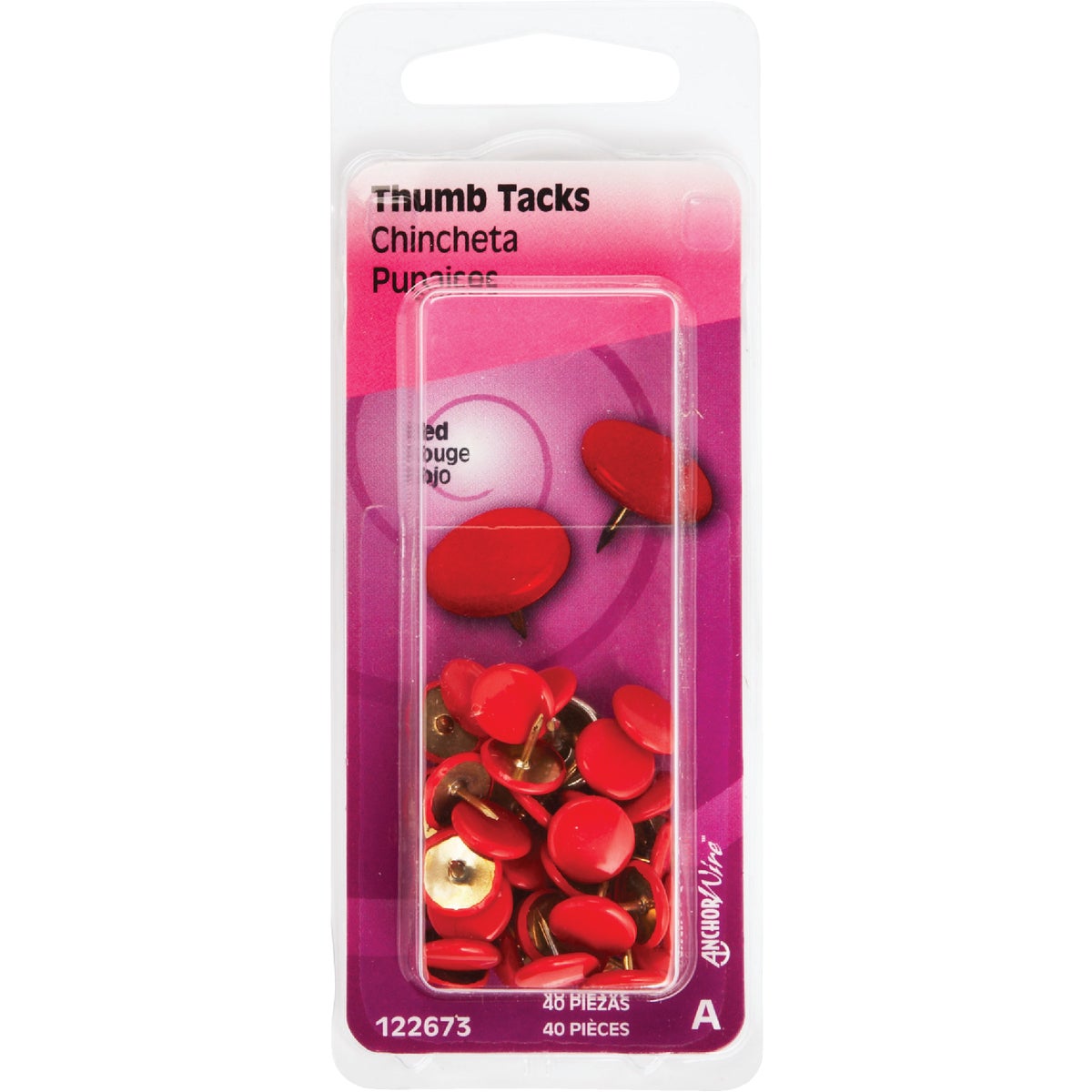 Hillman Anchor Wire Red 23/64 In. x 15/64 In. Thumb Tack (40 Ct.) Image 2