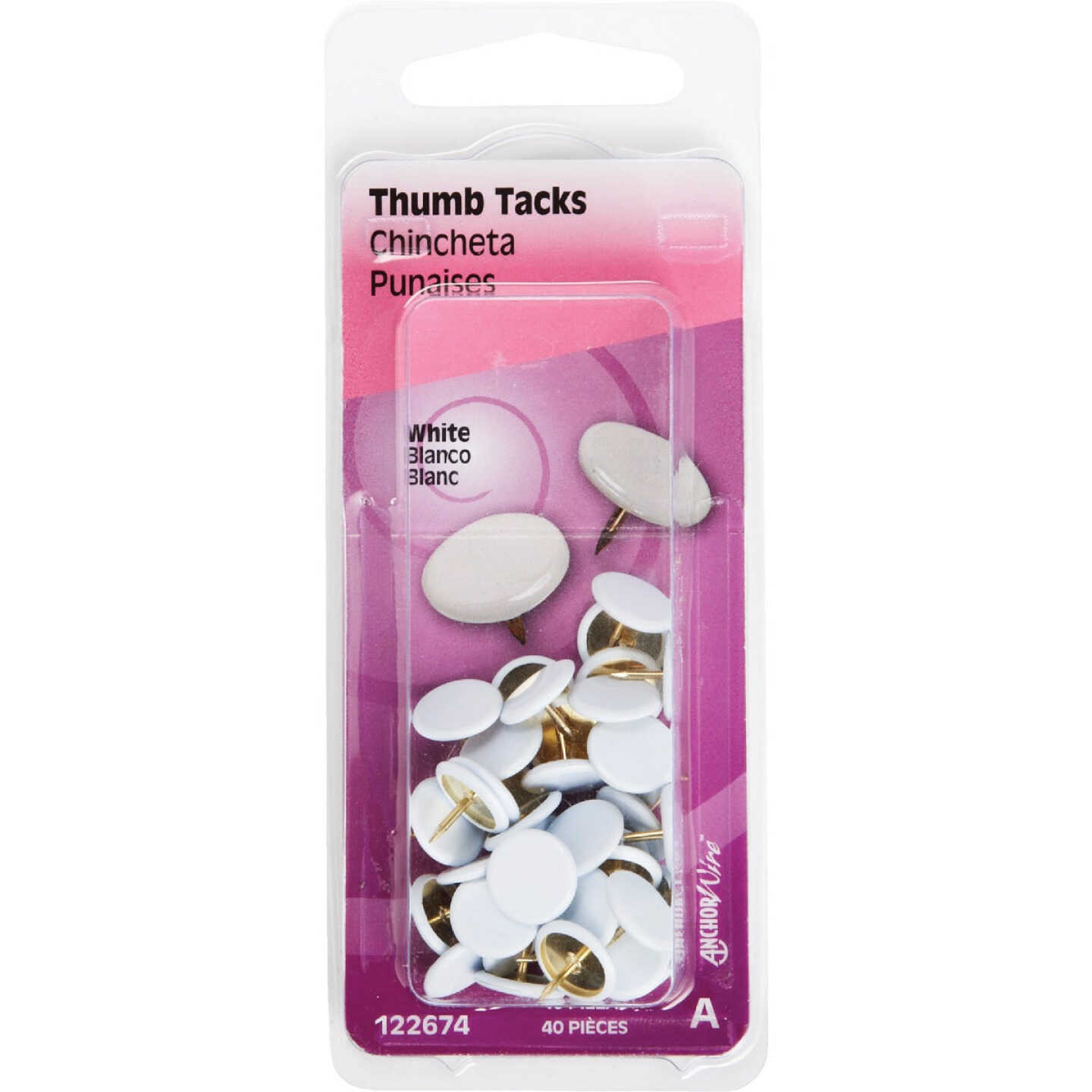 Hillman Anchor Wire White 23/64 In. x 15/64 In. Thumb Tack (40 Ct.) Image 2