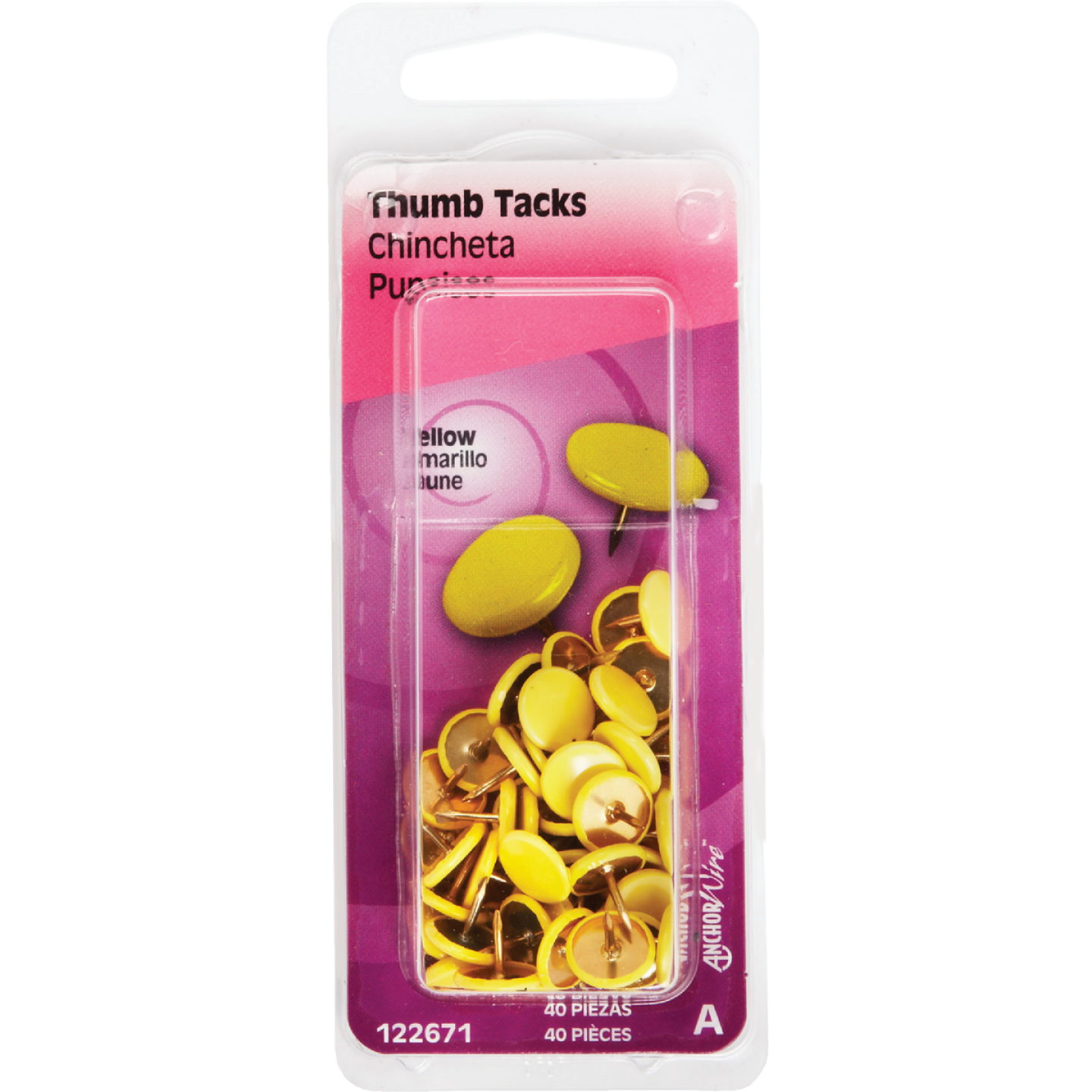 Hillman Anchor Wire Yellow 23/64 In. x 15/64 In. Thumb Tack (40 Ct.) Image 2