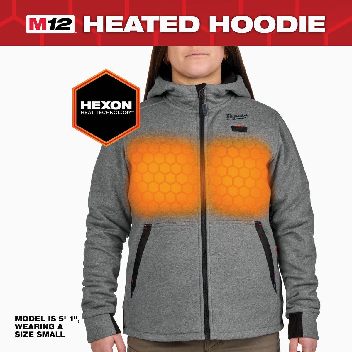 Milwaukee M12 Women's Medium Gray Full-Zip Heated Hoodie Kit Image 3