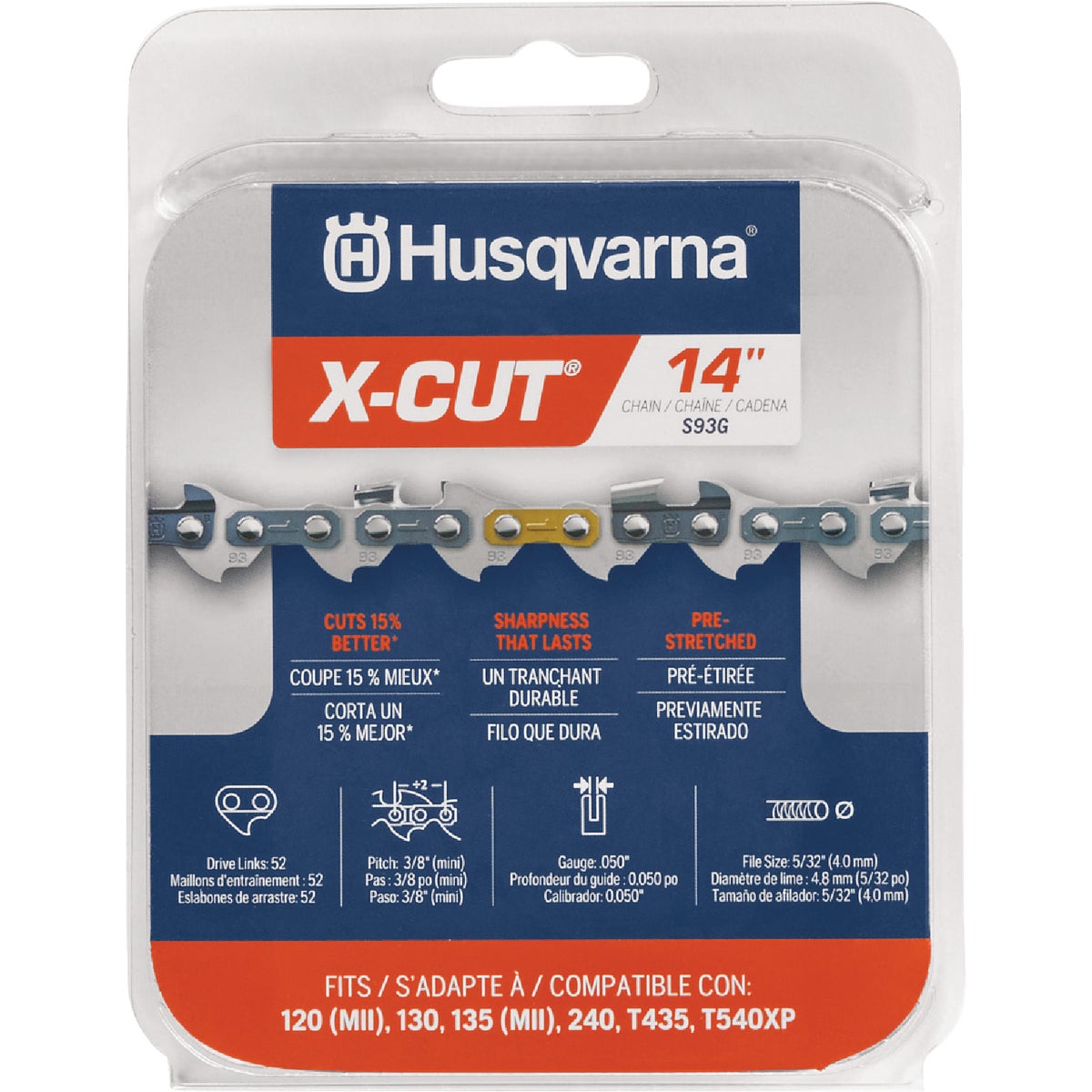 Husqvarna S93G X-Cut 14 In. 3/8 In. Mini Pitch Semi-Chisel Chainsaw Chain Image 1