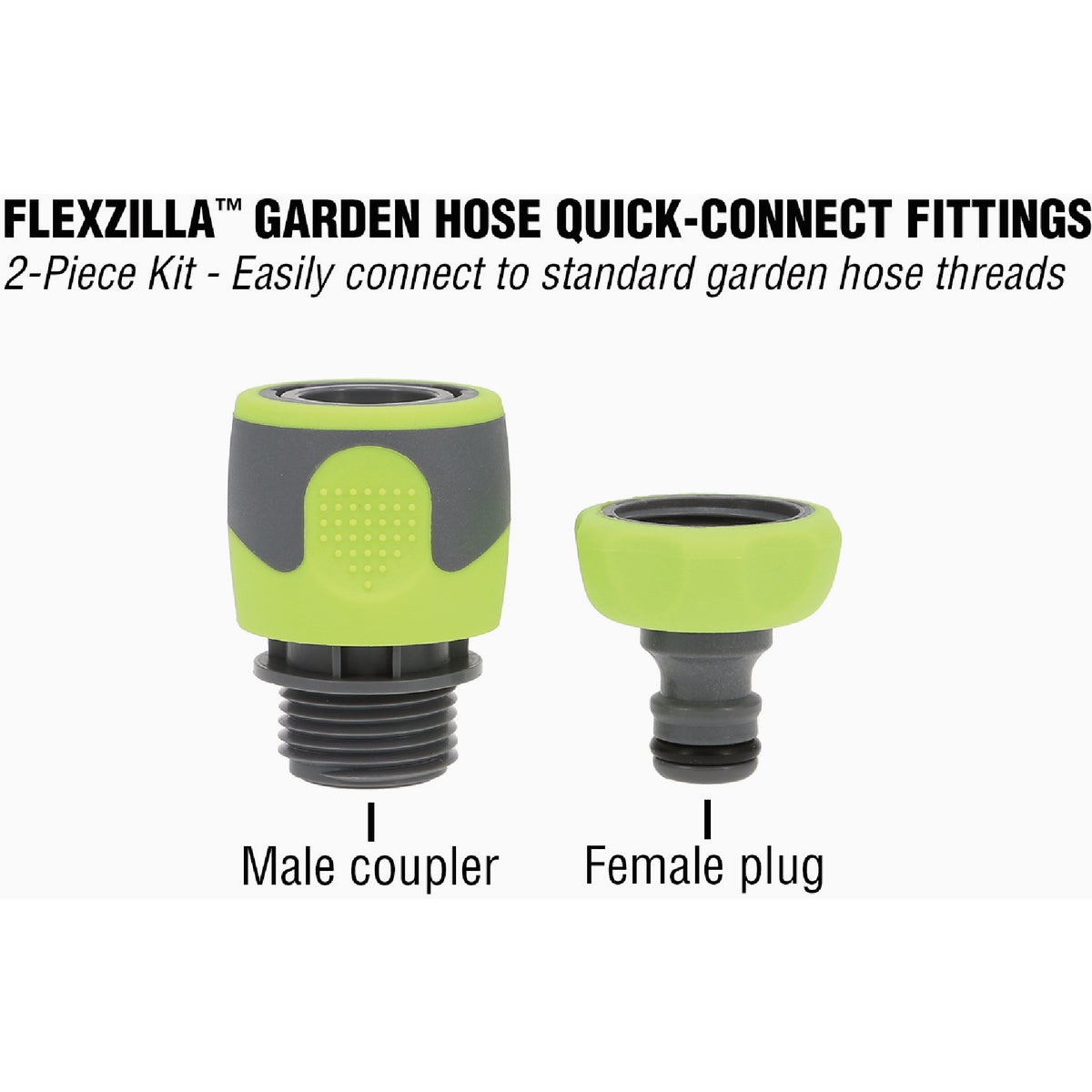 Flexzilla Standard Garden Hose Quick-Connect Coupler & Plug Kit, ZillaGreen (2-Piece) Image 2