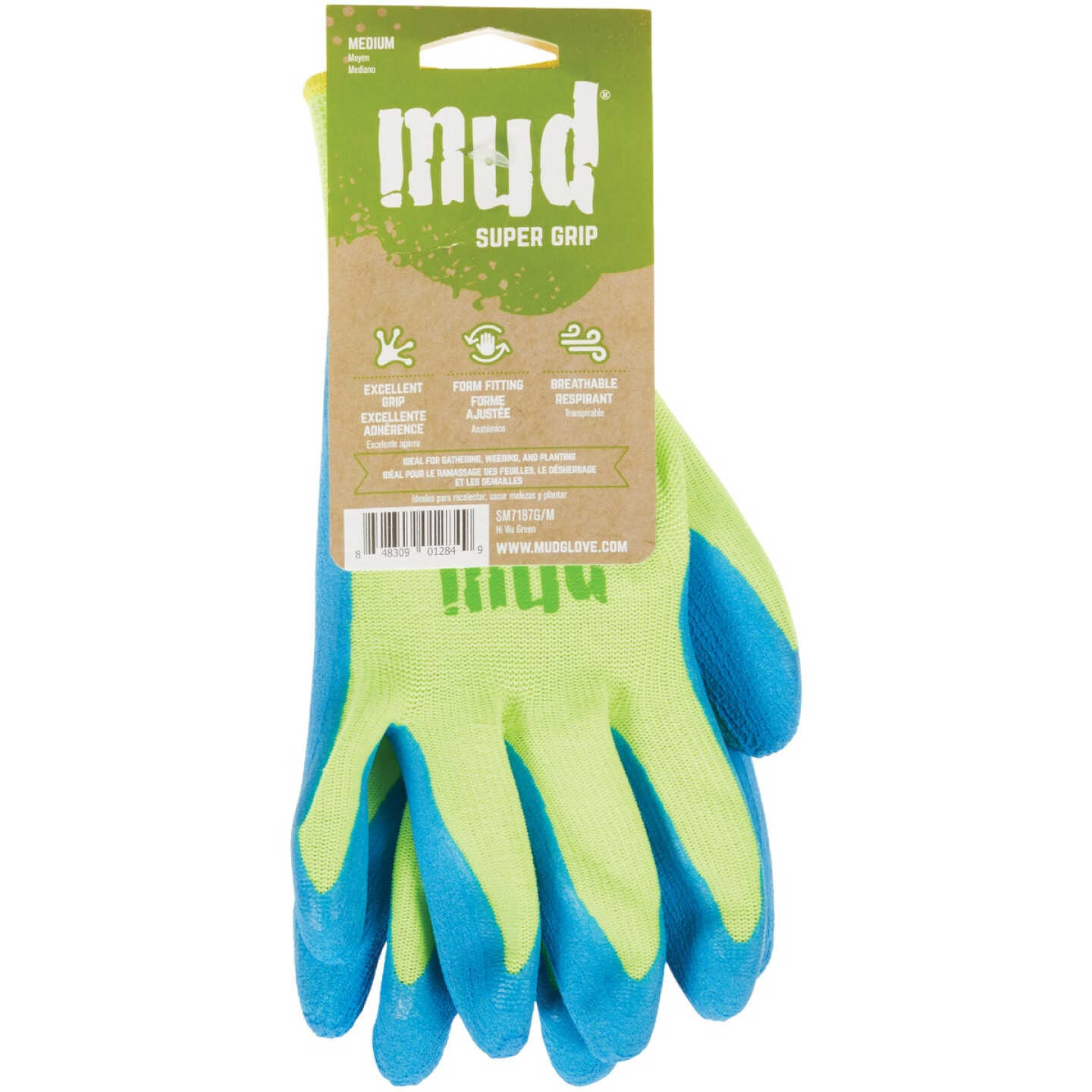 Mud Super Grip Women's Medium Latex Coated Lime Green Garden Glove Image 2