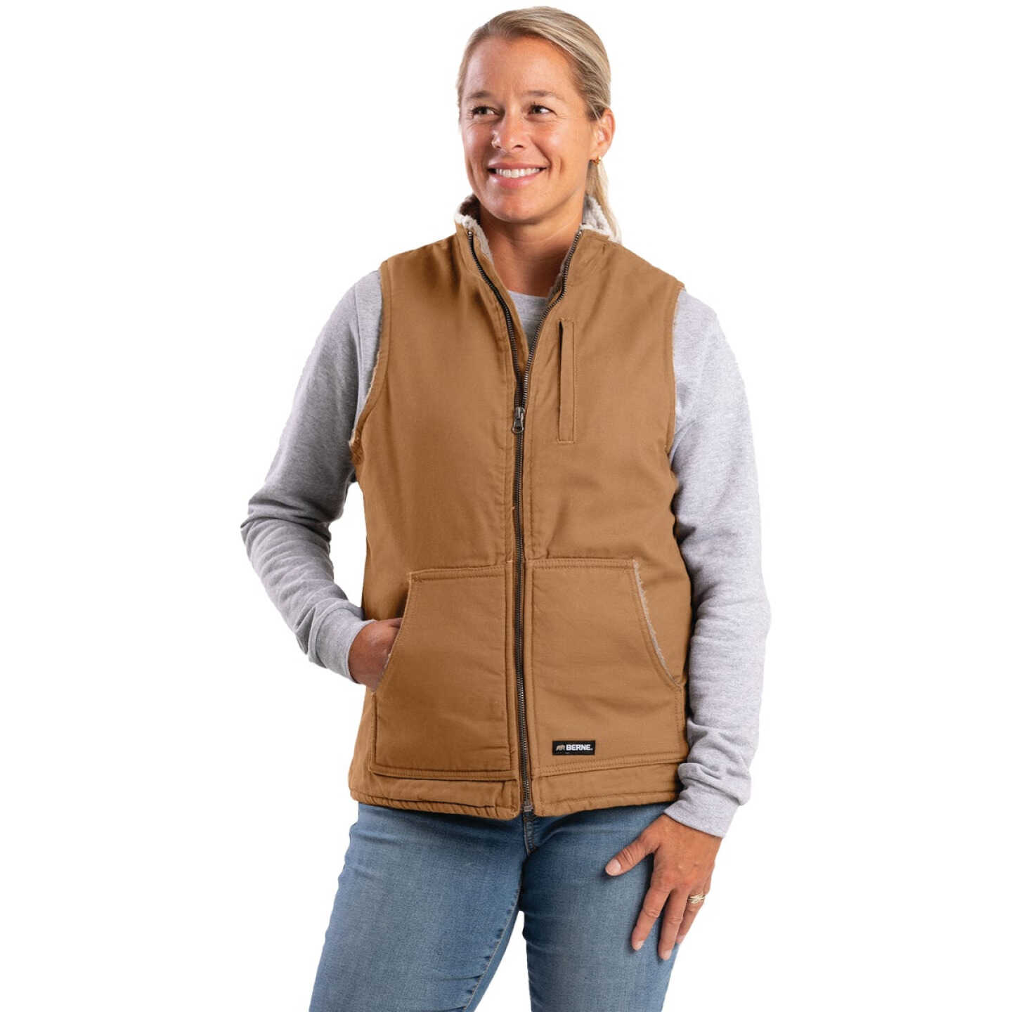 Berne Softstone Women's Small Brown Duck Sherpa-Lined Vest Image 1