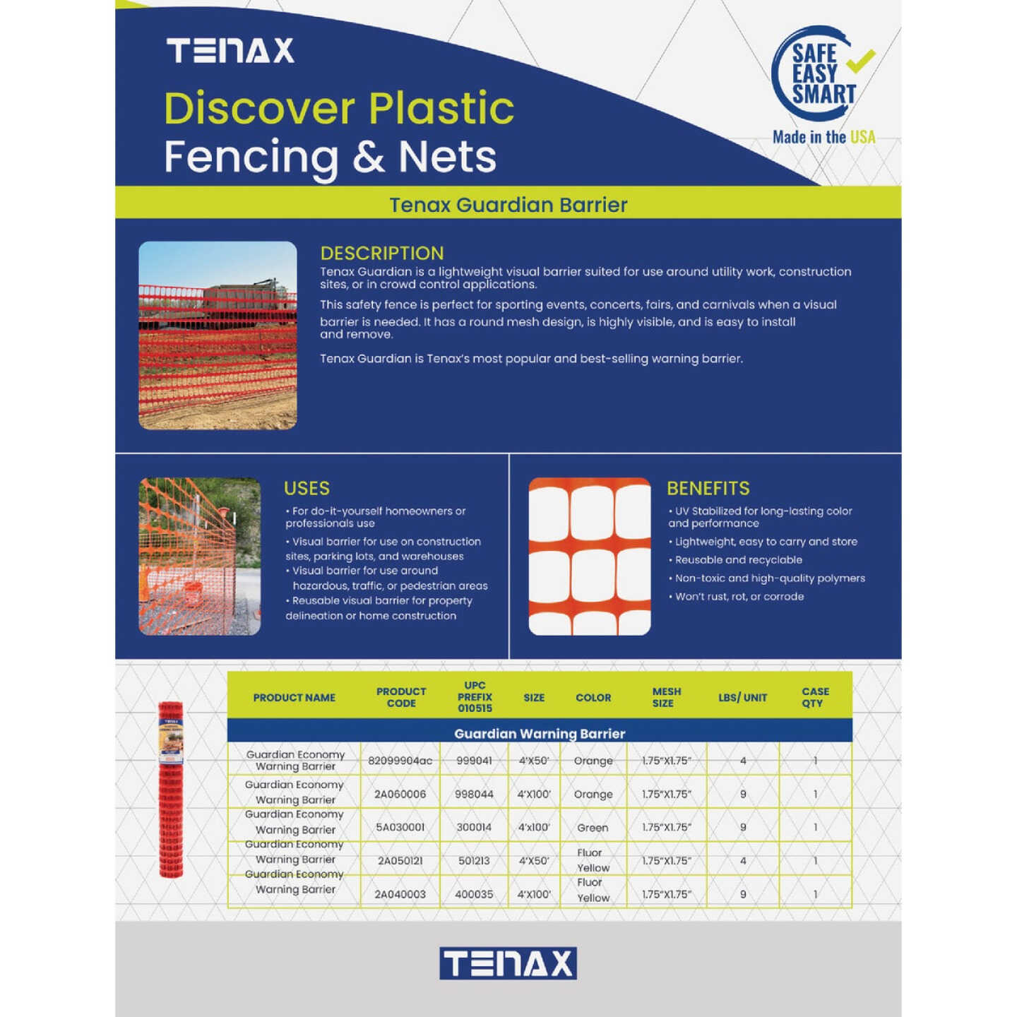 Tenax Guardian 4 Ft. H. x 50 Ft. L. Polyethylene Safety Fence, Orange Image 3