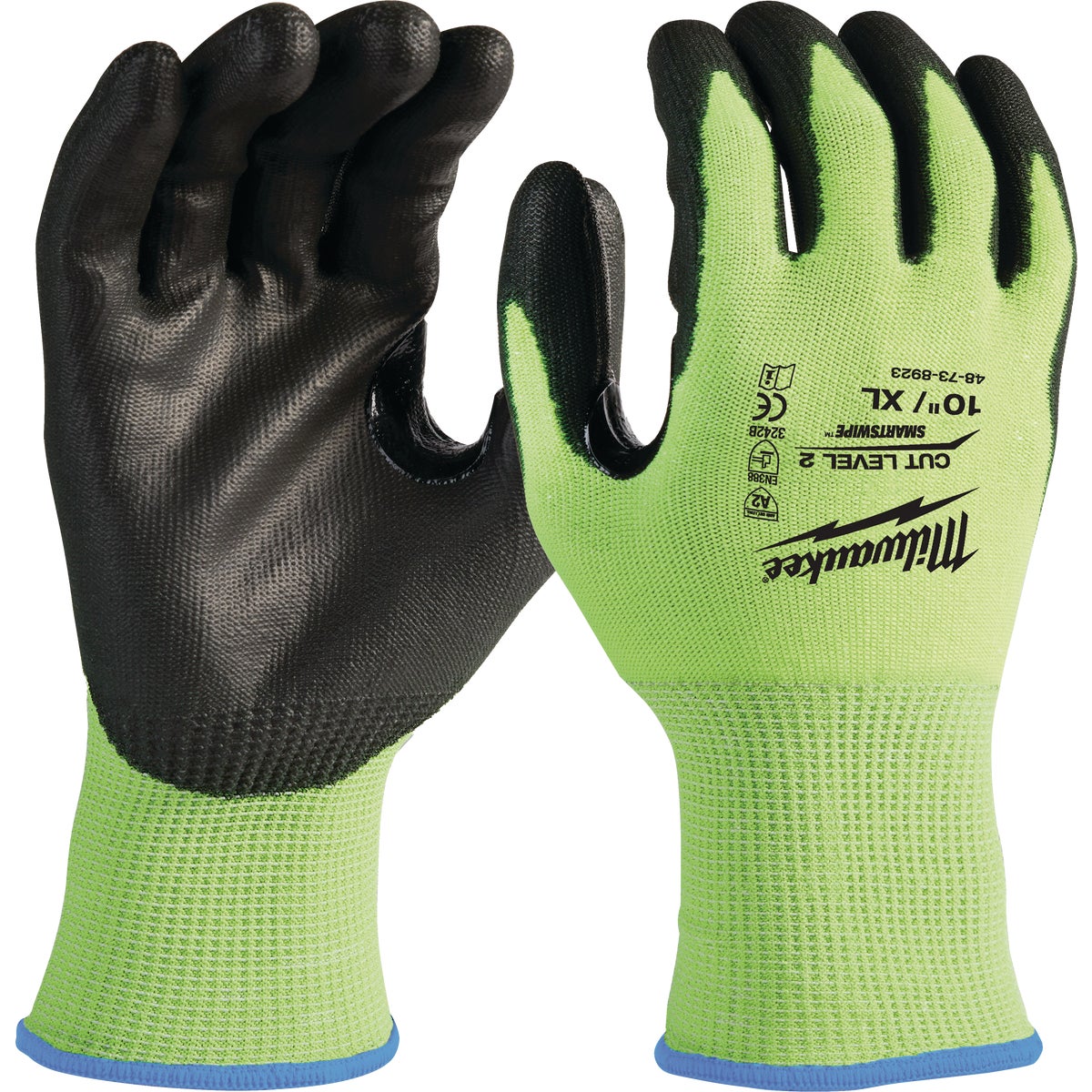 Milwaukee Unisex XL Cut Level 2 High Vis Polyurethane Dipped Glove Image 1