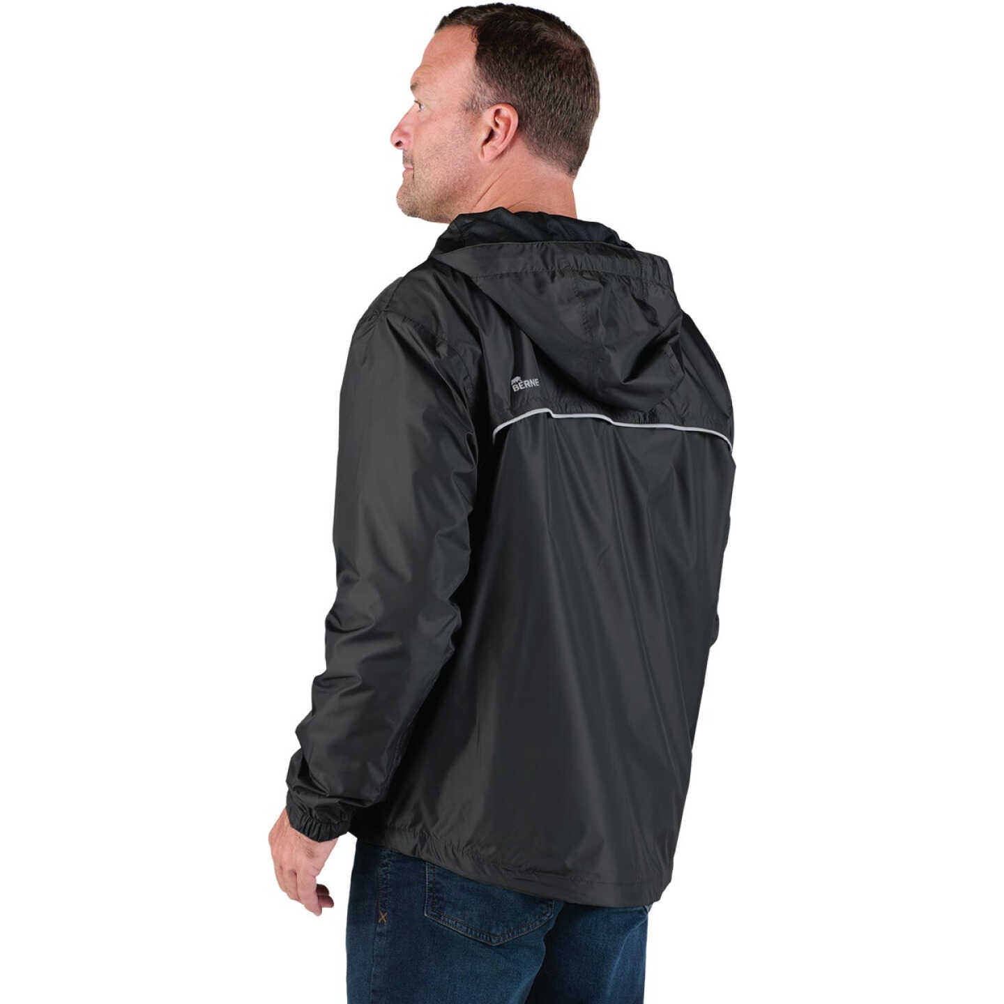 Berne Coastline Men's Large Black Lightweight Hooded Rain Jacket Image 4