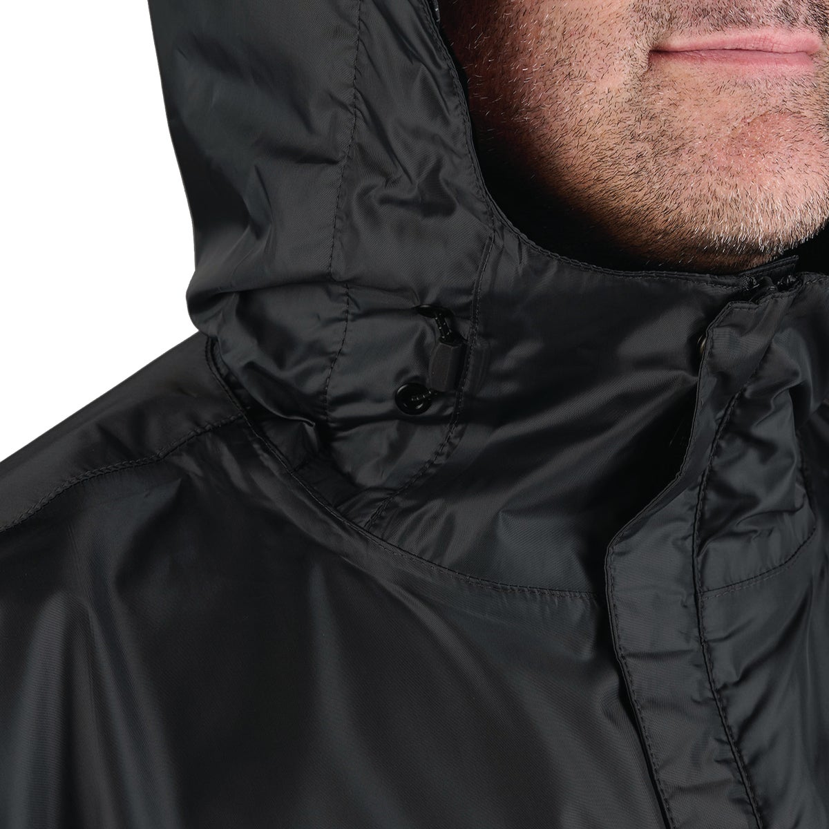 Berne Coastline Men's Large Black Lightweight Hooded Rain Jacket Image 5